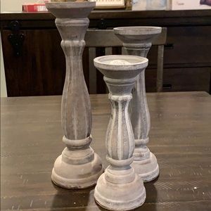 3 piece gray liren wood candle holders